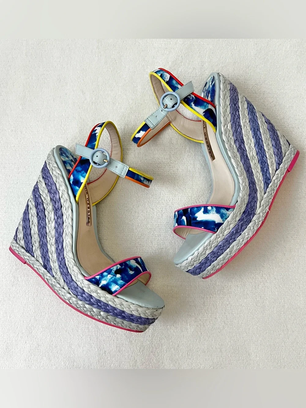 Sophia Webster Lucita Oceana Multicolor Espadrille Wedge Sandals Size 38.5